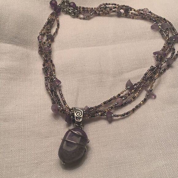 Amethyst Multi Strand Beaded Necklace - Picture 8 of 14